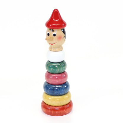 Pinocchio Wooden Pyramid Toy, Handmade, Vintage