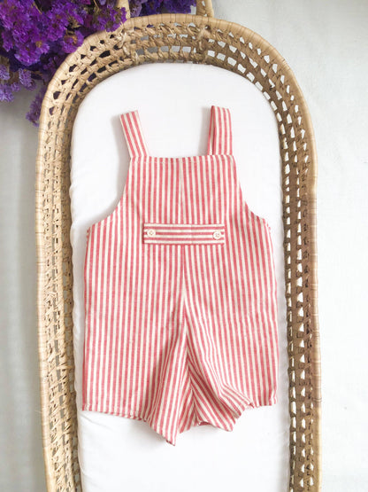 Red Stripe Short Overalls