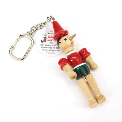 Pinocchio Wooden Toy Key Chains, Handmade, Vintage