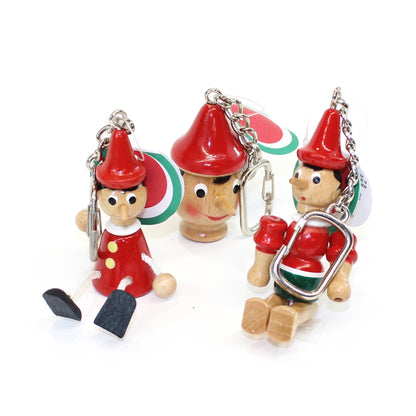 Pinocchio Wooden Toy Key Chains, Handmade, Vintage