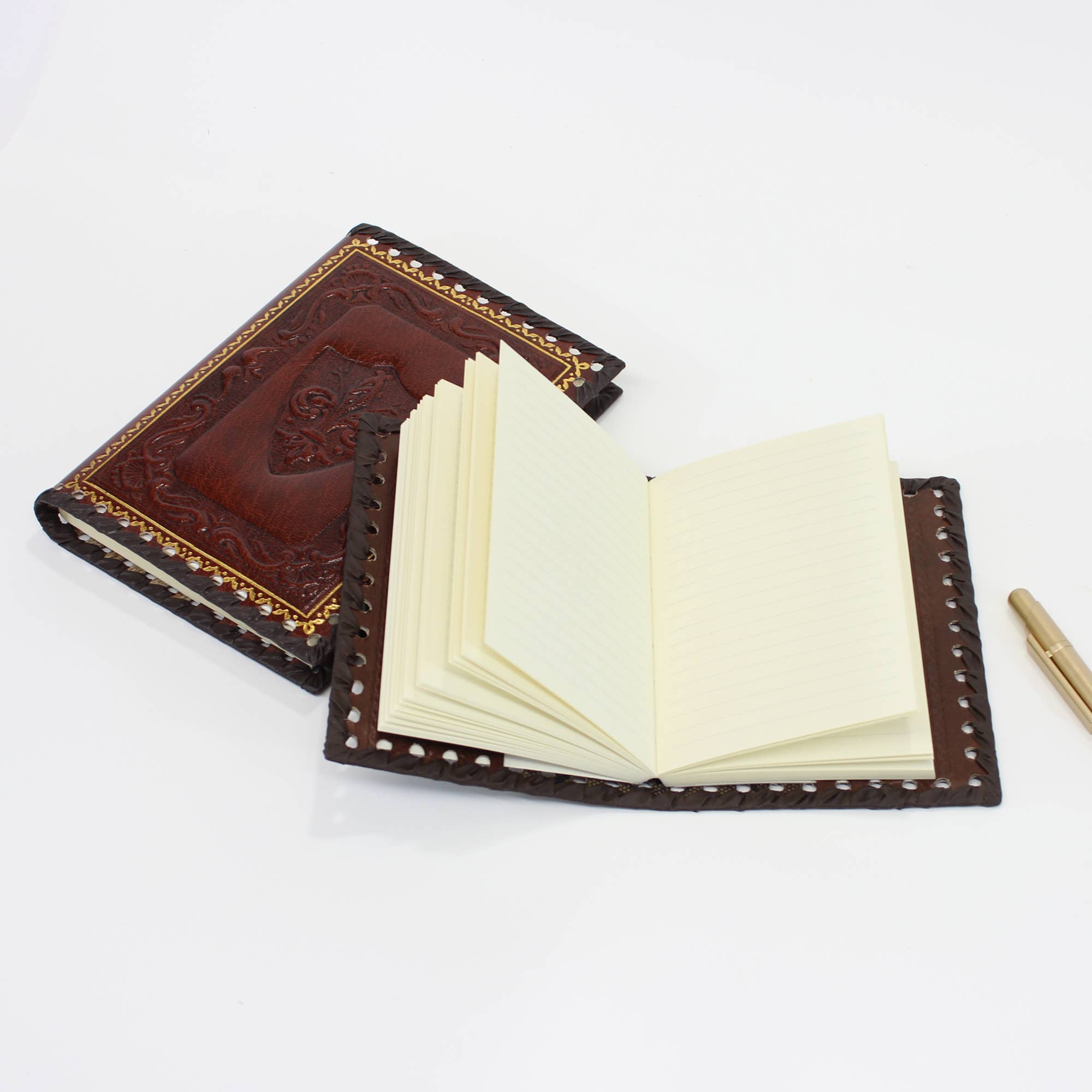 Stamped Leather Notebooks, Refillable Lined Pages, Italian Made