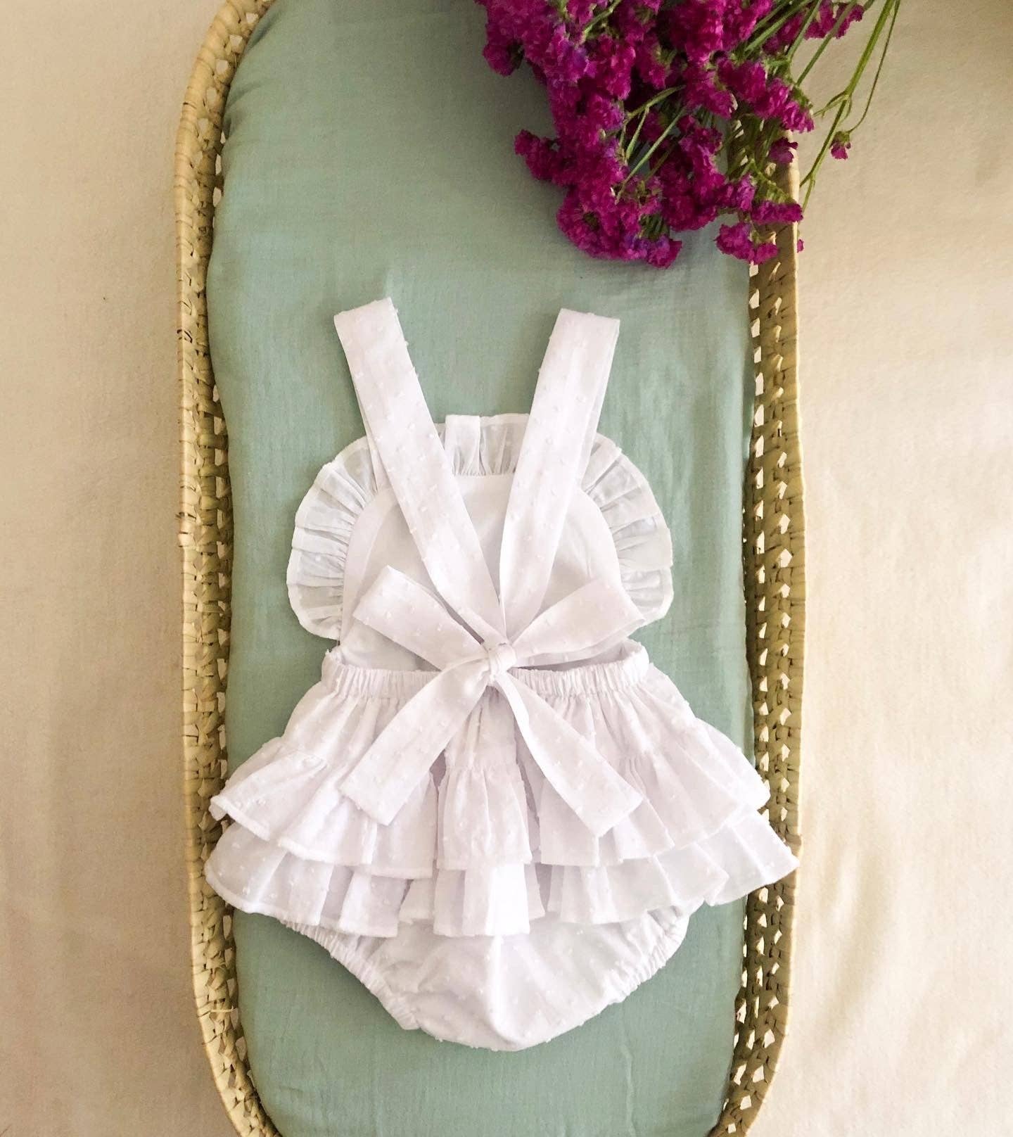 White Plumeti Bow Sunsuit