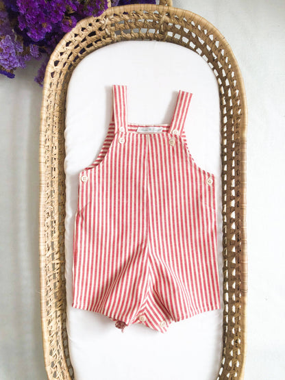 Red Stripe Short Overalls