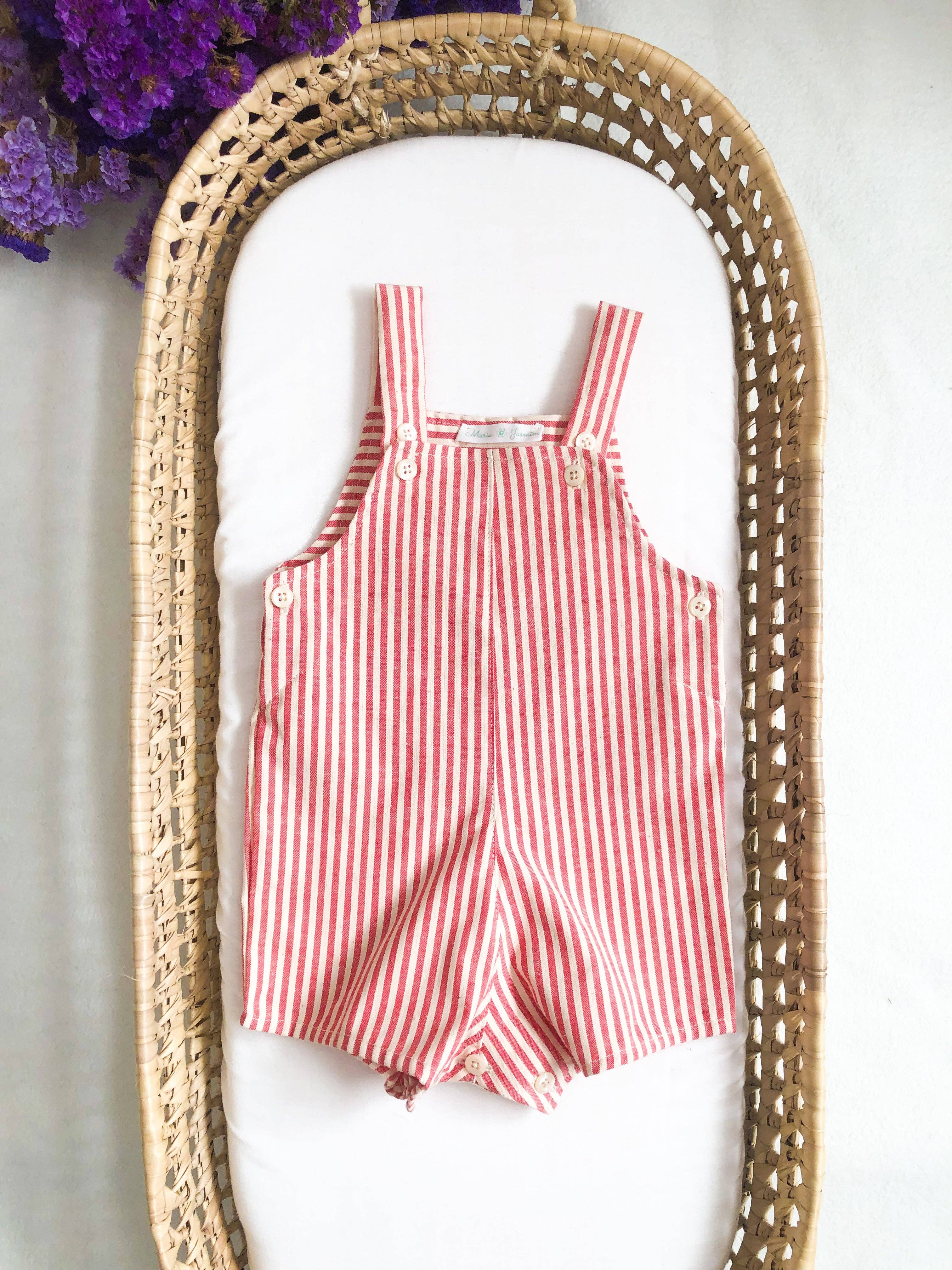 Red Stripe Short Overalls