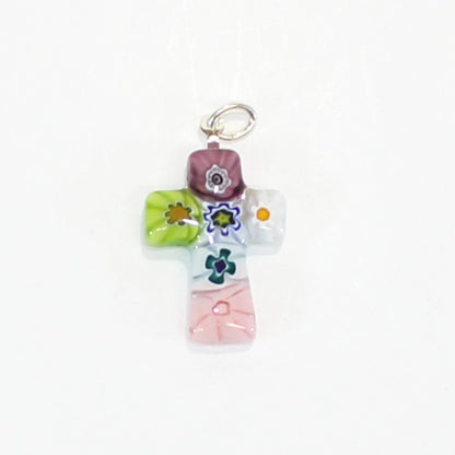 Murano Venetian Glass Cross Pendant, Millefiori, Handmade