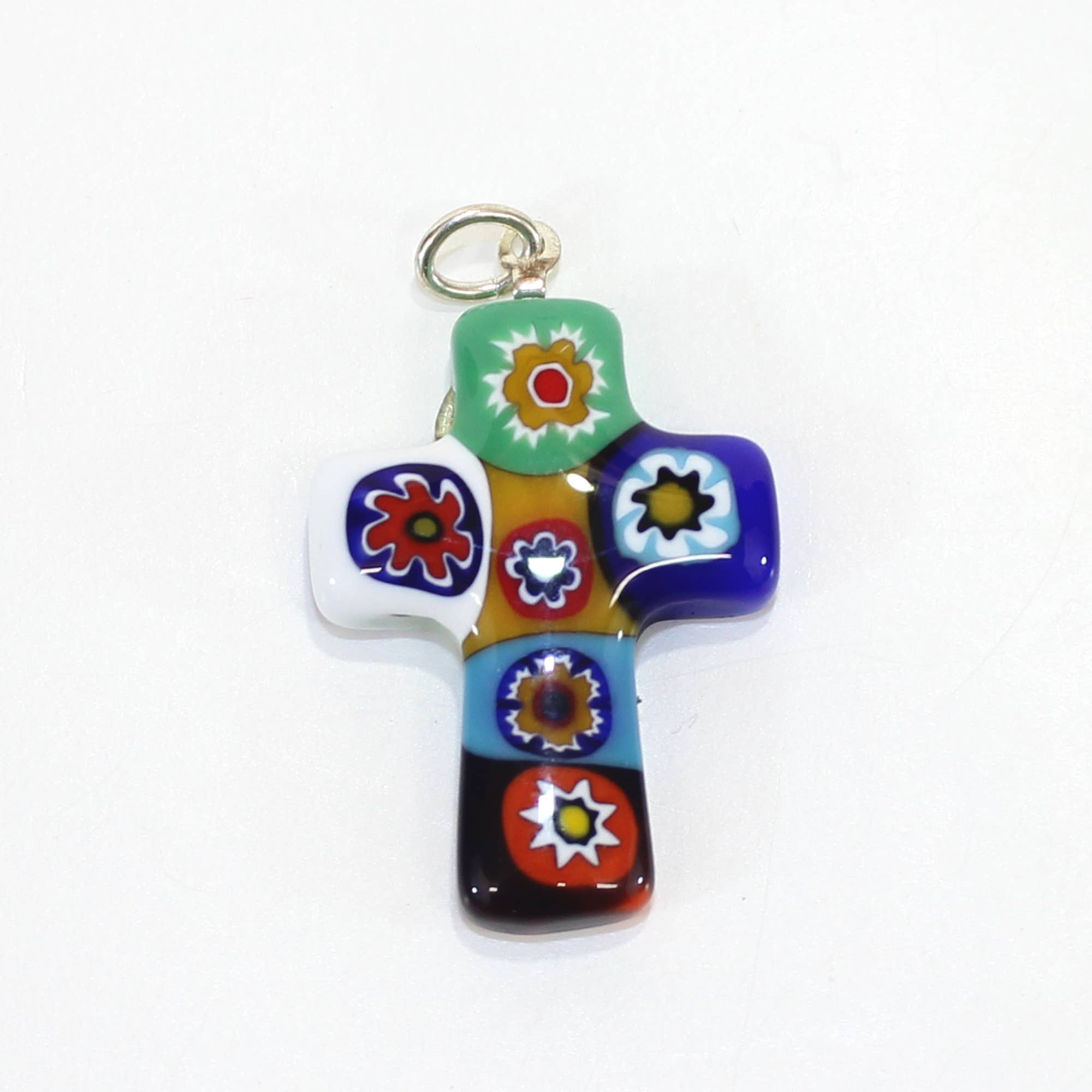 Murano Venetian Glass Cross Pendant, Millefiori, Handmade