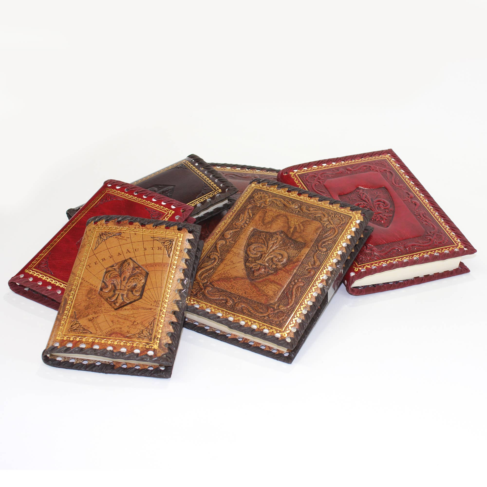 Stamped Leather Notebooks, Refillable Lined Pages, Italian Made