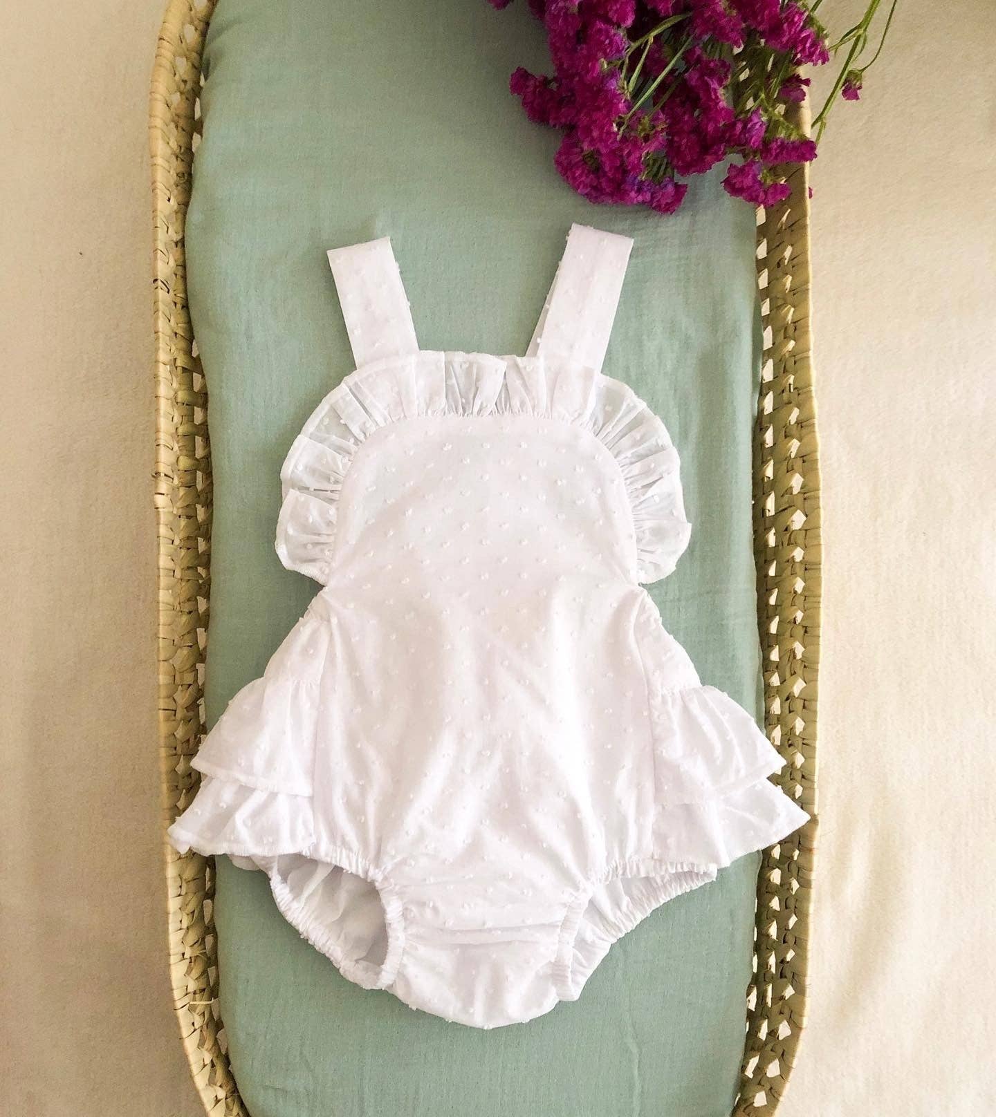 White Plumeti Bow Sunsuit